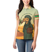 Mauritania Women Polo Shirt with Sidi the Sahara Camel Cartoon and Desert Caravan Design