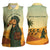 Mauritania Women Sleeveless Polo Shirt with Sidi the Sahara Camel Cartoon and Desert Caravan Design