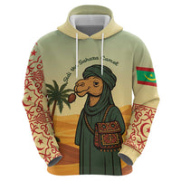 Mauritania Zip Hoodie with Sidi the Sahara Camel Cartoon and Desert Caravan Design