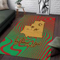 Mauritania Area Rug with Desert Camel Crescent Moon and Palm Tree Graphic in Red Green Gold Pattern