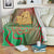 Mauritania Blanket with Desert Camel Crescent Moon and Palm Tree Graphic in Red Green Gold Pattern