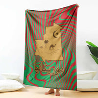 Mauritania Blanket with Desert Camel Crescent Moon and Palm Tree Graphic in Red Green Gold Pattern