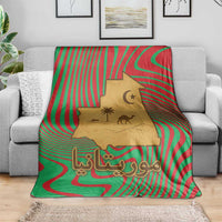 Mauritania Blanket with Desert Camel Crescent Moon and Palm Tree Graphic in Red Green Gold Pattern