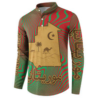 Mauritania Button Sweatshirt with Desert Camel Crescent Moon and Palm Tree Graphic in Red Green Gold Pattern