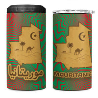 Mauritania 4 in 1 Can Cooler Tumbler with Desert Camel Crescent Moon and Palm Tree Graphic in Red Green Gold Pattern
