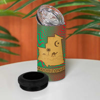 Mauritania 4 in 1 Can Cooler Tumbler with Desert Camel Crescent Moon and Palm Tree Graphic in Red Green Gold Pattern