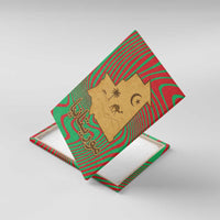 Mauritania Canvas Wall Art with Desert Camel Crescent Moon and Palm Tree Graphic in Red Green Gold Pattern