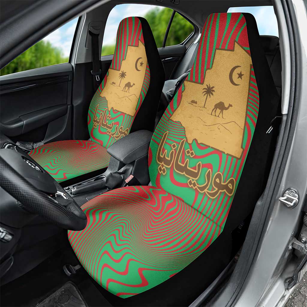 Mauritania Car Seat Cover with Desert Camel Crescent Moon and Palm Tree Graphic in Red Green Gold Pattern