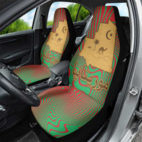 Mauritania Car Seat Cover with Desert Camel Crescent Moon and Palm Tree Graphic in Red Green Gold Pattern