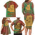 Mauritania Family Matching Long Sleeve Bodycon Dress and Hawaiian Shirt with Desert Camel Crescent Moon and Palm Tree Graphic in Red Green Gold Pattern