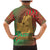Mauritania Family Matching Mermaid Dress and Hawaiian Shirt with Desert Camel Crescent Moon and Palm Tree Graphic in Red Green Gold Pattern