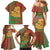 Mauritania Family Matching Mermaid Dress and Hawaiian Shirt with Desert Camel Crescent Moon and Palm Tree Graphic in Red Green Gold Pattern