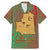 Mauritania Family Matching Mermaid Dress and Hawaiian Shirt with Desert Camel Crescent Moon and Palm Tree Graphic in Red Green Gold Pattern