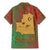 Mauritania Family Matching Mermaid Dress and Hawaiian Shirt with Desert Camel Crescent Moon and Palm Tree Graphic in Red Green Gold Pattern
