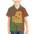 Mauritania Family Matching Mermaid Dress and Hawaiian Shirt with Desert Camel Crescent Moon and Palm Tree Graphic in Red Green Gold Pattern