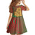 Mauritania Family Matching Off The Shoulder Long Sleeve Dress and Hawaiian Shirt with Desert Camel Crescent Moon and Palm Tree Graphic in Red Green Gold Pattern