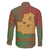 Mauritania Family Matching Off The Shoulder Long Sleeve Dress and Hawaiian Shirt with Desert Camel Crescent Moon and Palm Tree Graphic in Red Green Gold Pattern