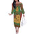 Mauritania Family Matching Off The Shoulder Long Sleeve Dress and Hawaiian Shirt with Desert Camel Crescent Moon and Palm Tree Graphic in Red Green Gold Pattern