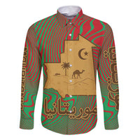 Mauritania Family Matching Off Shoulder Maxi Dress and Hawaiian Shirt with Desert Camel Crescent Moon and Palm Tree Graphic in Red Green Gold Pattern