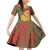 Mauritania Family Matching Off Shoulder Short Dress and Hawaiian Shirt with Desert Camel Crescent Moon and Palm Tree Graphic in Red Green Gold Pattern