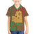 Mauritania Family Matching Off Shoulder Short Dress and Hawaiian Shirt with Desert Camel Crescent Moon and Palm Tree Graphic in Red Green Gold Pattern