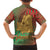 Mauritania Family Matching Short Sleeve Bodycon Dress and Hawaiian Shirt with Desert Camel Crescent Moon and Palm Tree Graphic in Red Green Gold Pattern