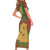 Mauritania Family Matching Short Sleeve Bodycon Dress and Hawaiian Shirt with Desert Camel Crescent Moon and Palm Tree Graphic in Red Green Gold Pattern