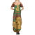 Mauritania Family Matching Summer Maxi Dress and Hawaiian Shirt with Desert Camel Crescent Moon and Palm Tree Graphic in Red Green Gold Pattern