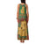 Mauritania Family Matching Tank Maxi Dress and Hawaiian Shirt with Desert Camel Crescent Moon and Palm Tree Graphic in Red Green Gold Pattern