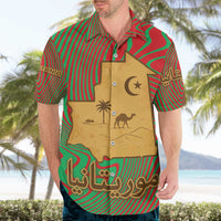 Mauritania Hawaiian Shirt with Desert Camel Crescent Moon and Palm Tree Graphic in Red Green Gold Pattern