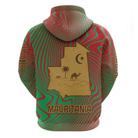 Mauritania Hoodie with Desert Camel Crescent Moon and Palm Tree Graphic in Red Green Gold Pattern