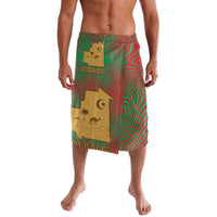 Mauritania Lavalava with Desert Camel Crescent Moon and Palm Tree Graphic in Red Green Gold Pattern