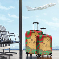 Mauritania Luggage Cover with Desert Camel Crescent Moon and Palm Tree Graphic in Red Green Gold Pattern