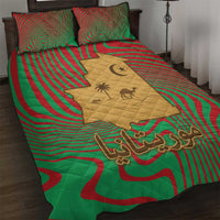 Mauritania Quilt Bed Set with Desert Camel Crescent Moon and Palm Tree Graphic in Red Green Gold Pattern