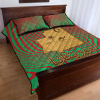 Mauritania Quilt Bed Set with Desert Camel Crescent Moon and Palm Tree Graphic in Red Green Gold Pattern