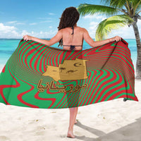 Mauritania Sarong with Desert Camel Crescent Moon and Palm Tree Graphic in Red Green Gold Pattern