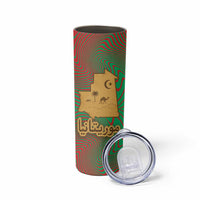 Mauritania Skinny Tumbler with Desert Camel Crescent Moon and Palm Tree Graphic in Red Green Gold Pattern