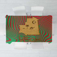 Mauritania Tablecloth with Desert Camel Crescent Moon and Palm Tree Graphic in Red Green Gold Pattern