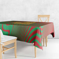 Mauritania Tablecloth with Desert Camel Crescent Moon and Palm Tree Graphic in Red Green Gold Pattern