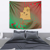 Mauritania Tapestry with Desert Camel Crescent Moon and Palm Tree Graphic in Red Green Gold Pattern