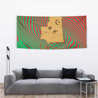 Mauritania Tapestry with Desert Camel Crescent Moon and Palm Tree Graphic in Red Green Gold Pattern
