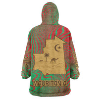 Mauritania Wearable Blanket Hoodie with Desert Camel Crescent Moon and Palm Tree Graphic in Red Green Gold Pattern