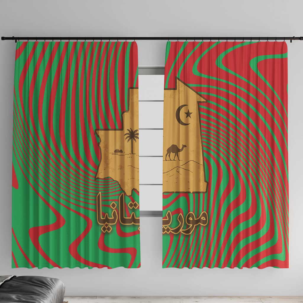 Mauritania Window Curtain with Desert Camel Crescent Moon and Palm Tree Graphic in Red Green Gold Pattern