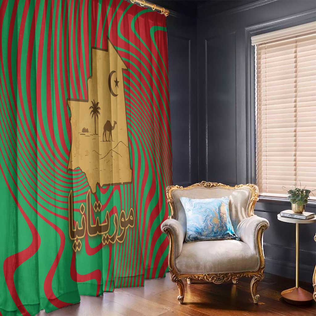 Mauritania Window Curtain with Desert Camel Crescent Moon and Palm Tree Graphic in Red Green Gold Pattern