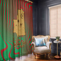 Mauritania Window Curtain with Desert Camel Crescent Moon and Palm Tree Graphic in Red Green Gold Pattern