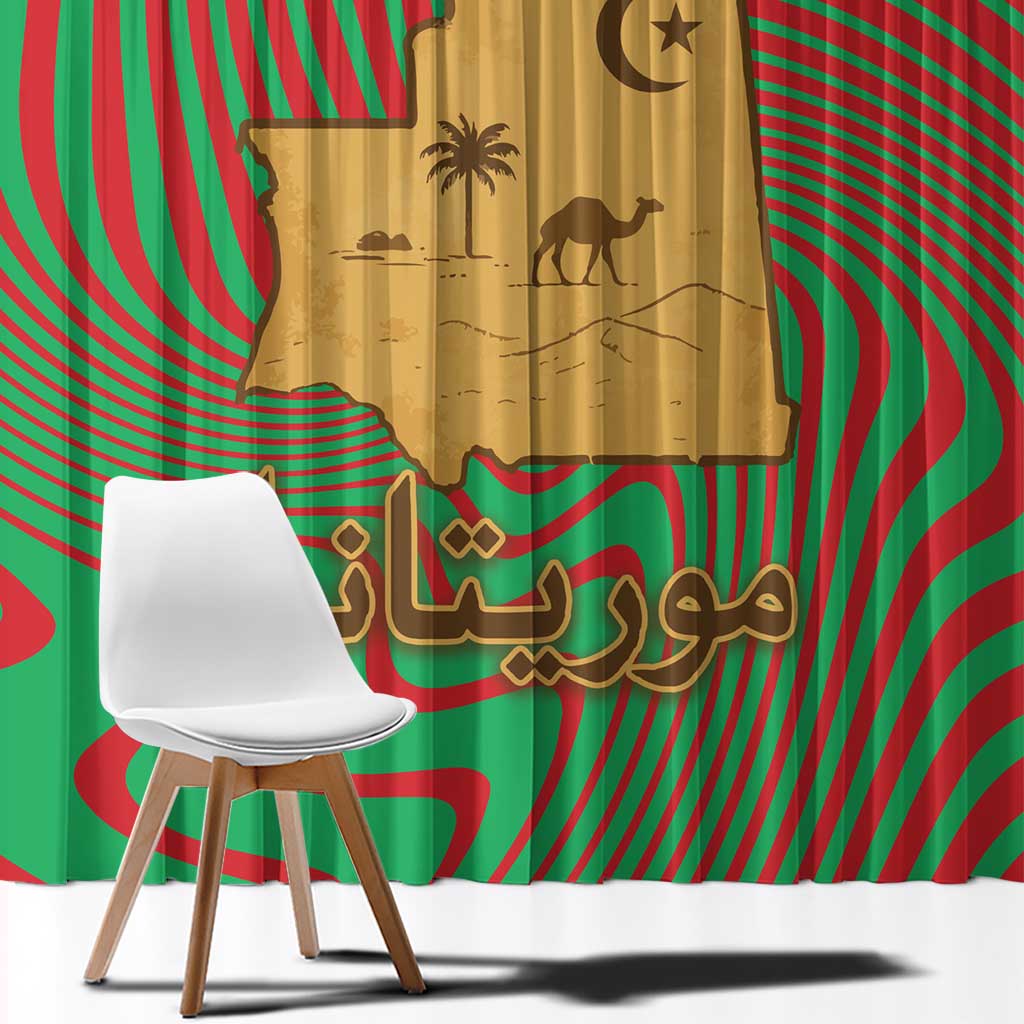 Mauritania Window Curtain with Desert Camel Crescent Moon and Palm Tree Graphic in Red Green Gold Pattern