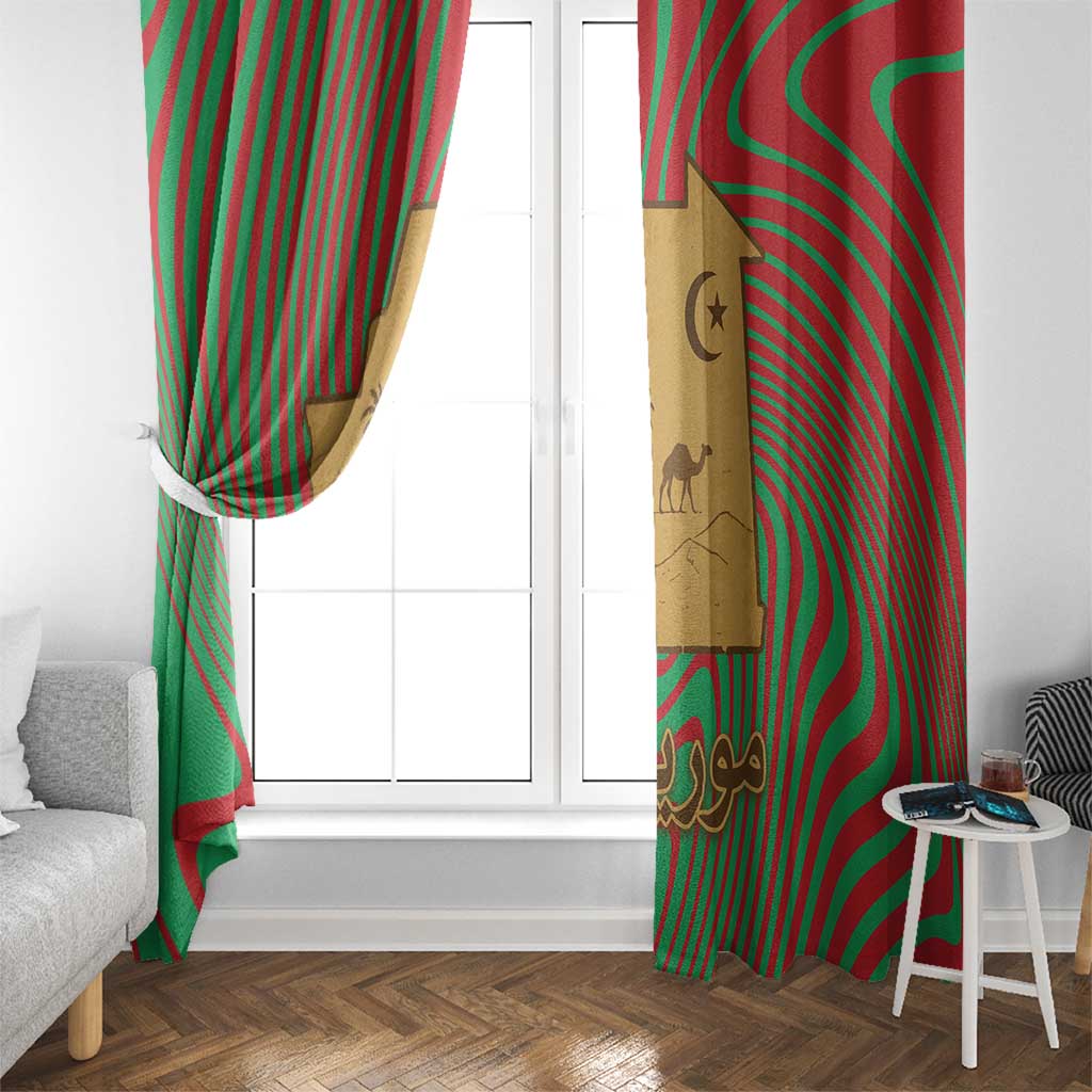 Mauritania Window Curtain with Desert Camel Crescent Moon and Palm Tree Graphic in Red Green Gold Pattern