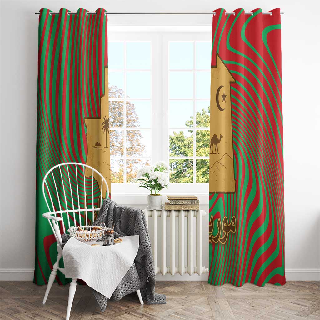 Mauritania Window Curtain with Desert Camel Crescent Moon and Palm Tree Graphic in Red Green Gold Pattern