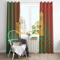 Mauritania Window Curtain with Desert Camel Crescent Moon and Palm Tree Graphic in Red Green Gold Pattern