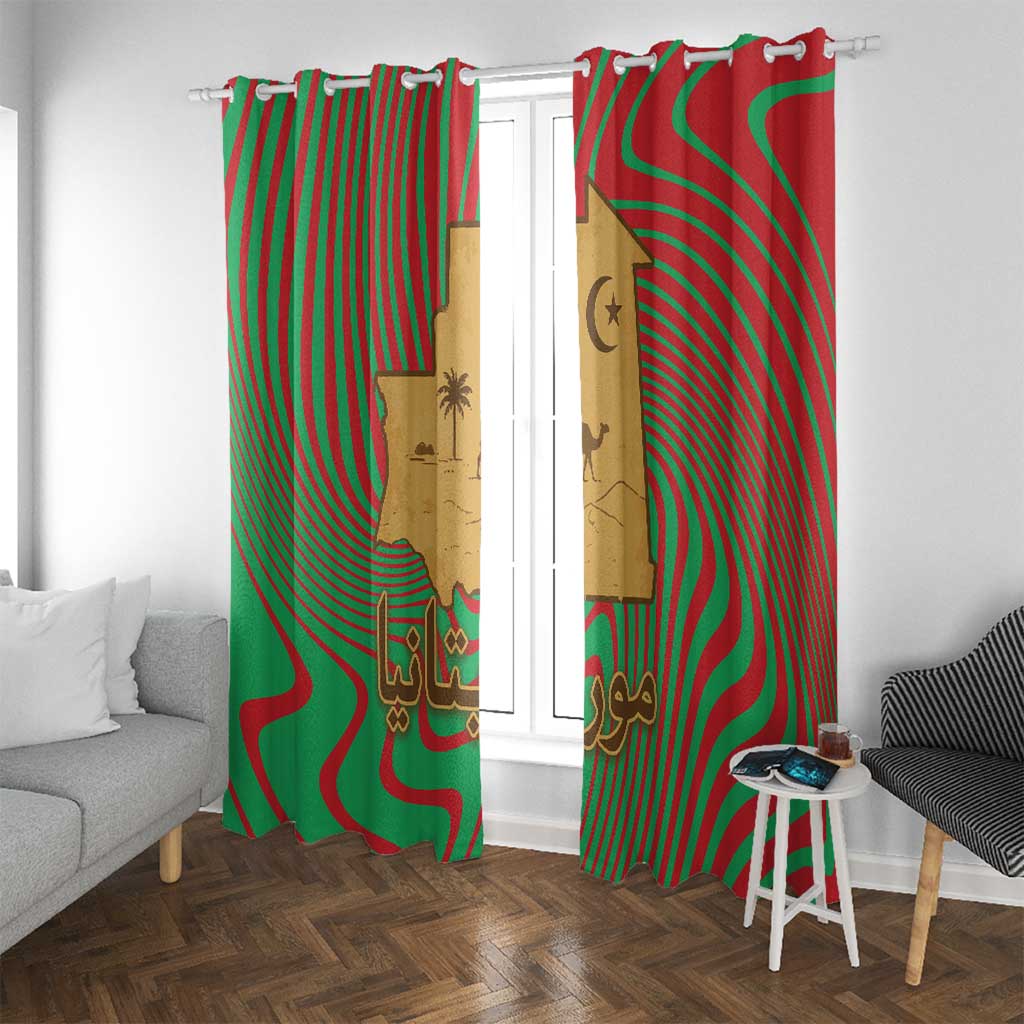 Mauritania Window Curtain with Desert Camel Crescent Moon and Palm Tree Graphic in Red Green Gold Pattern
